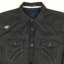 ROAR Corduroy Shirt Mens Medium Black Long Sleeve Signature Embroidered