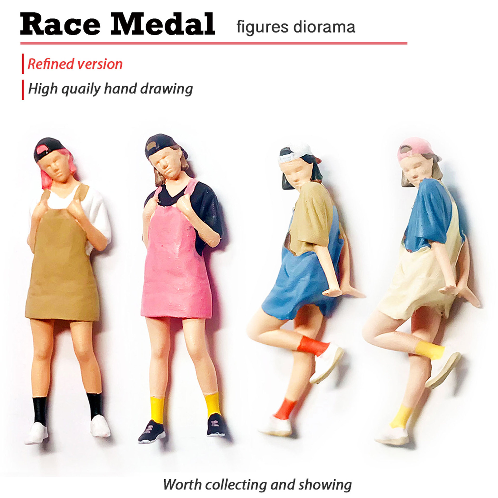 1:64 EY Painted Miniature Girl in Skirt with Braces Diorama Figure