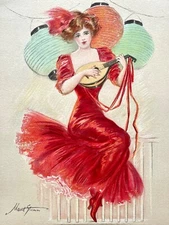 ORIGINAL ANTIQUE CHROMOLITHOGRAPH VICTORIAN LADY