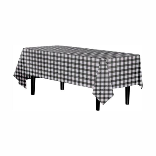 Black Gingham Checkerboard Plastic Table Cover - Rectangle - 54in. x 108in.
