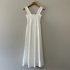 Reformation Villa Midi Dress White Medium Smocked Stretch Organic Cotton