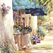 Ceramic Backsplash Tile Mural Street Scene Landscape - Flower Shop 2