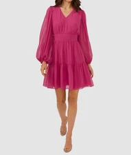MSK Women's Pink Lined Chiffon Blouson-Sleeve Fit & Flare Dress Size S