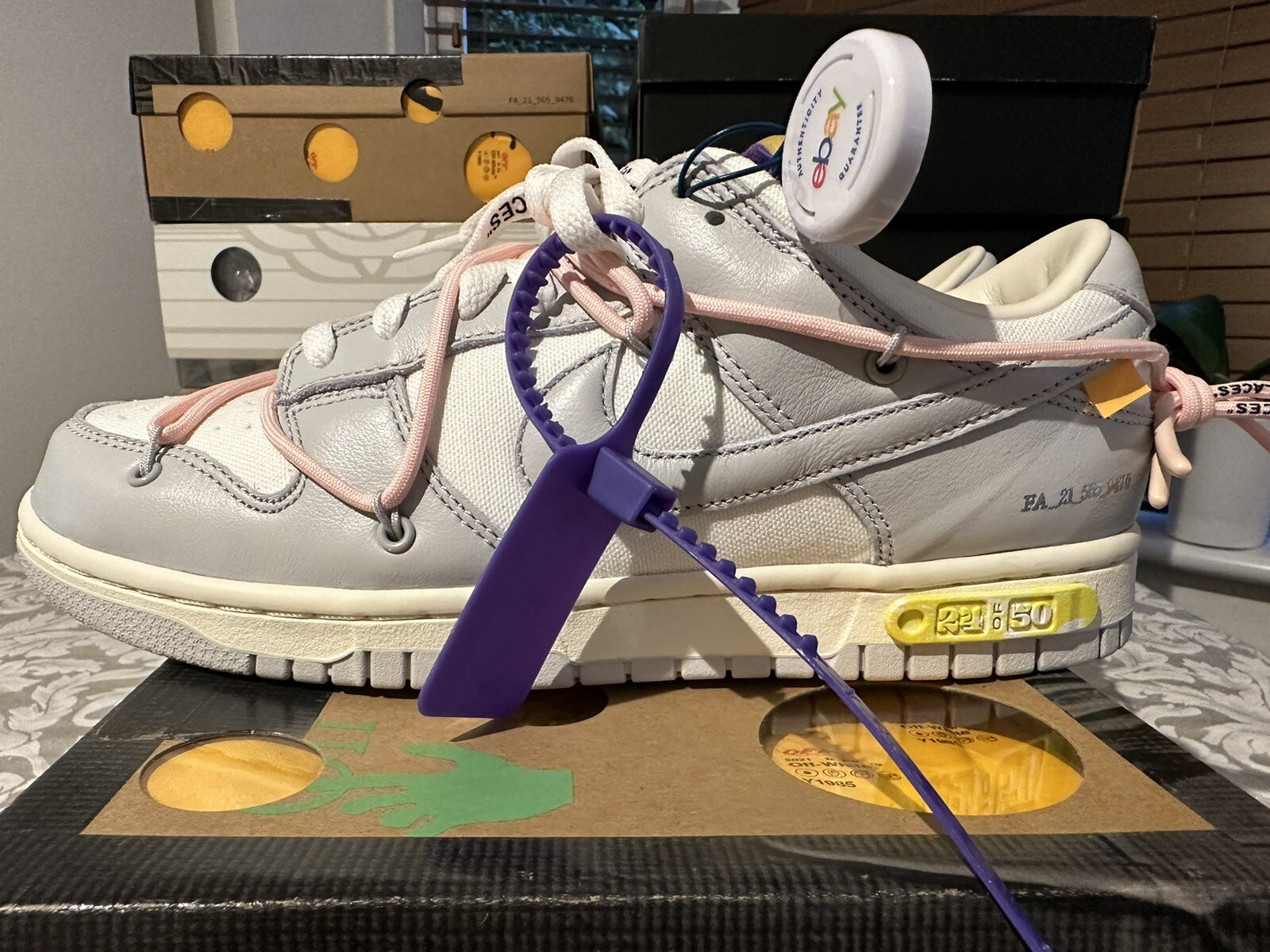 OFF WHITE X NIKE Taglia UK 7 5 Nike Dunk Low x bianco sporco lotto 24 di 50 vela grigio neutro lavato...