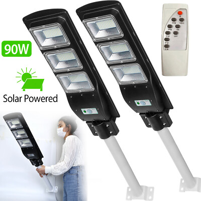 2 Packs Commercial Solar Wall Street Lights 9000LM 180pcs LED Light Dusk to Dawn