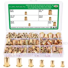 160PCS Rivnuts Nutserts Assortment Kit SAE Rivet Nuts Zinc Plated Carbon Steel