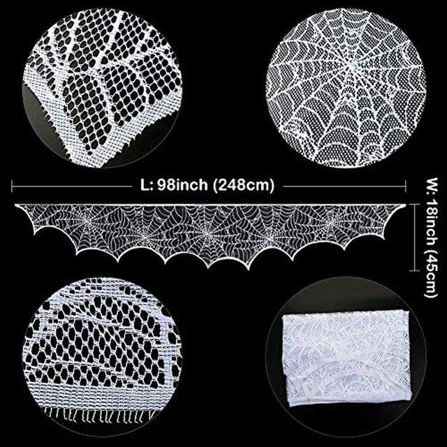 Ourwarm Halloween Spider Web Curtain Fireplace Mantel Scarf Cover