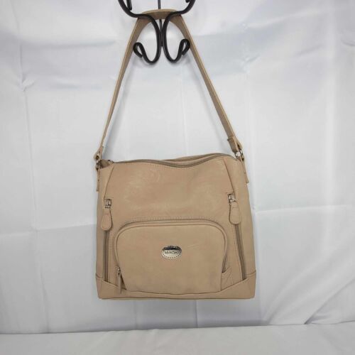 MultiSac Medium Size Tan Purse Shoulder Bag with Three Front Zipper Pockets - Picture 1 of 11