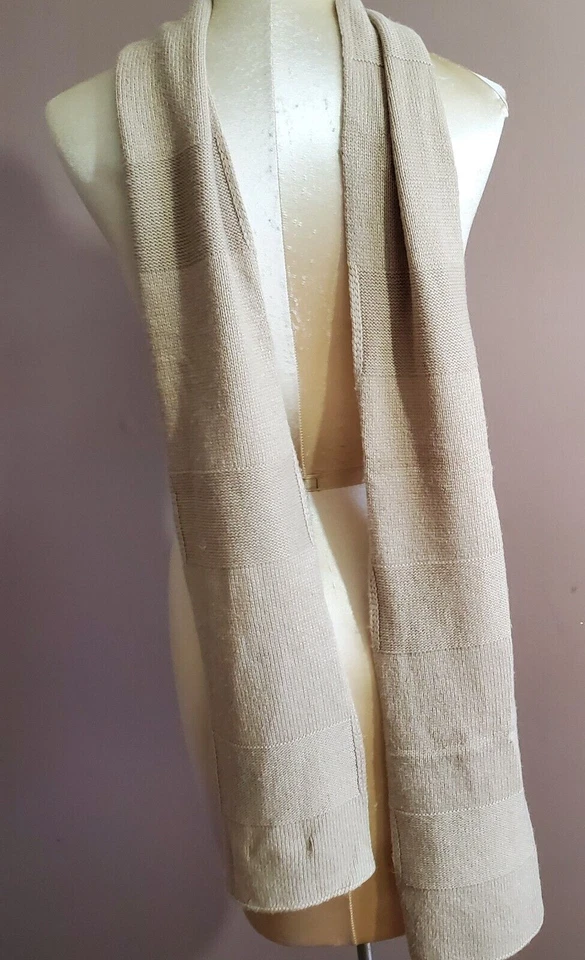 Fossil Scarf Beige Knit 6x78" Soft Warm Wool Blend Warm Preppy 80s Unisex Retro - Image 3 of 4
