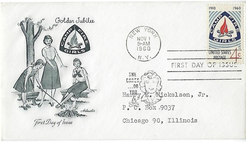 9 '60 FDCs SEATO SC#1151, Forestry 1156, Camp Fire Girls 1167, Robert Taft 1161