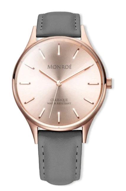 Monroe Sunburst Solerose Watch Charcoal Grey Leather Band  display picture 3