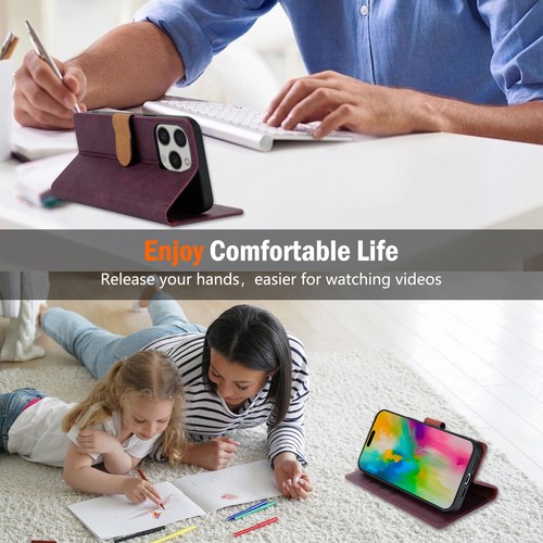 For iPhone 16 15 14 13 12 Pro Max Magnetic Leather Wallet Card Flip Case Cover - Picture 33 of 64