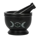 Triple Moon Pestle and Mortar Premium Soap Stone Pagan Wicca Gothic Brand New