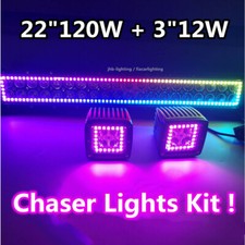 22"120W Remote APP Dream Chasing Halo LED Light Bar 2pcs 3"12W Work Lights Kit