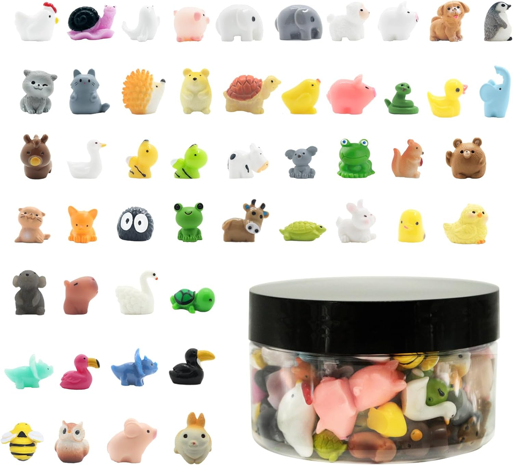 Mini Resin Animals Figurines Set, 100 PCS Tiny Resin Figures for Crafts Landscap