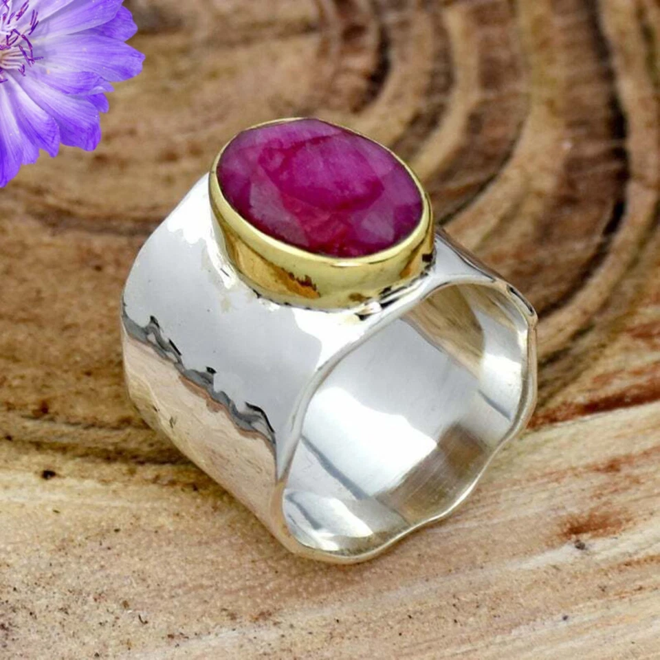 Lab-Created Red Ruby Gemstone Oval 925 Sterling Silver Handmad Jewelry Ring Gift - Image 2 of 4