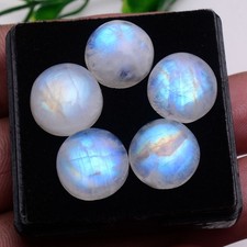 5 Pcs Natural Rainbow Moonstone 13mm Round Cabochon Untreated Loose Gemstone Lot