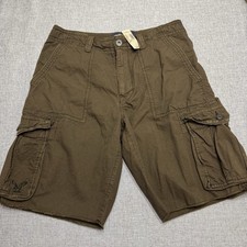 American Eagle Cargo Shorts 34 Brown Rip Stop Cut Off Baggy Skate Grunge Y2K