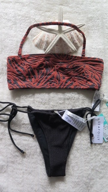 Seafolly 10 Amazonia Tube Top Halter & 10 Sea Dive Tie Side Drawstring Rio Black - Image 4 of 4