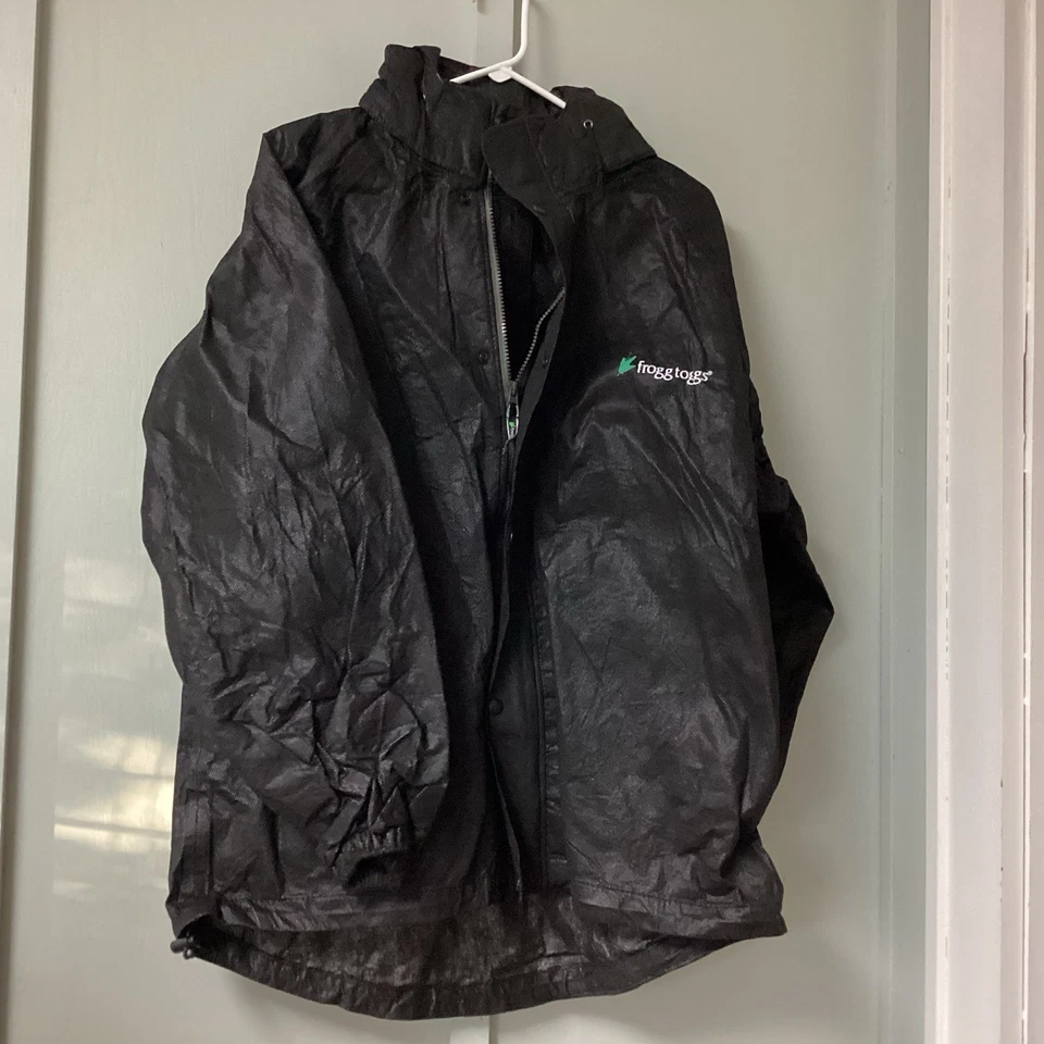 Frogg Toggs  Mens Size M/ Large Rain Suit  Full Zip Hooded Jacket Pants Black - Image 2 of 4