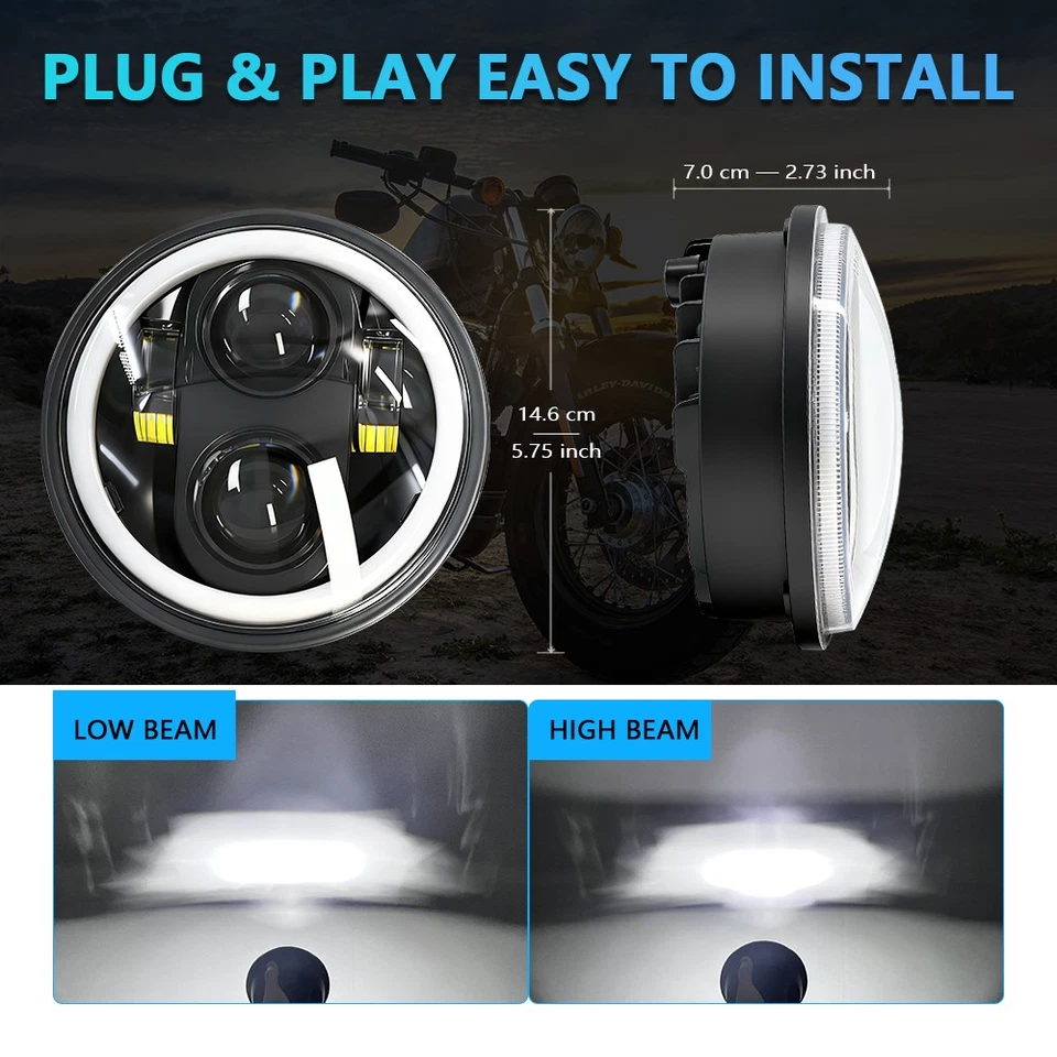 2x 5-3/4" 5.75" inch LED Headlight Headlamp for Yamaha V-Star XVS 650 1100 - Imagem 4 de 4