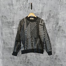 Le Tigre Vintage Knit Sweater Geometric Grey Black Crewneck USA Made Size L 2407