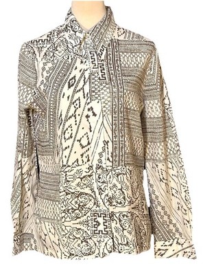 Vintage 1970s Mod Long Sleeve Dagger Collar Button Shirt Women Psychedelic Disco