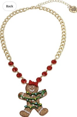 Betsey Johnson Jingle Bell Bling Christmas Gingerbread Short Pendant Necklace