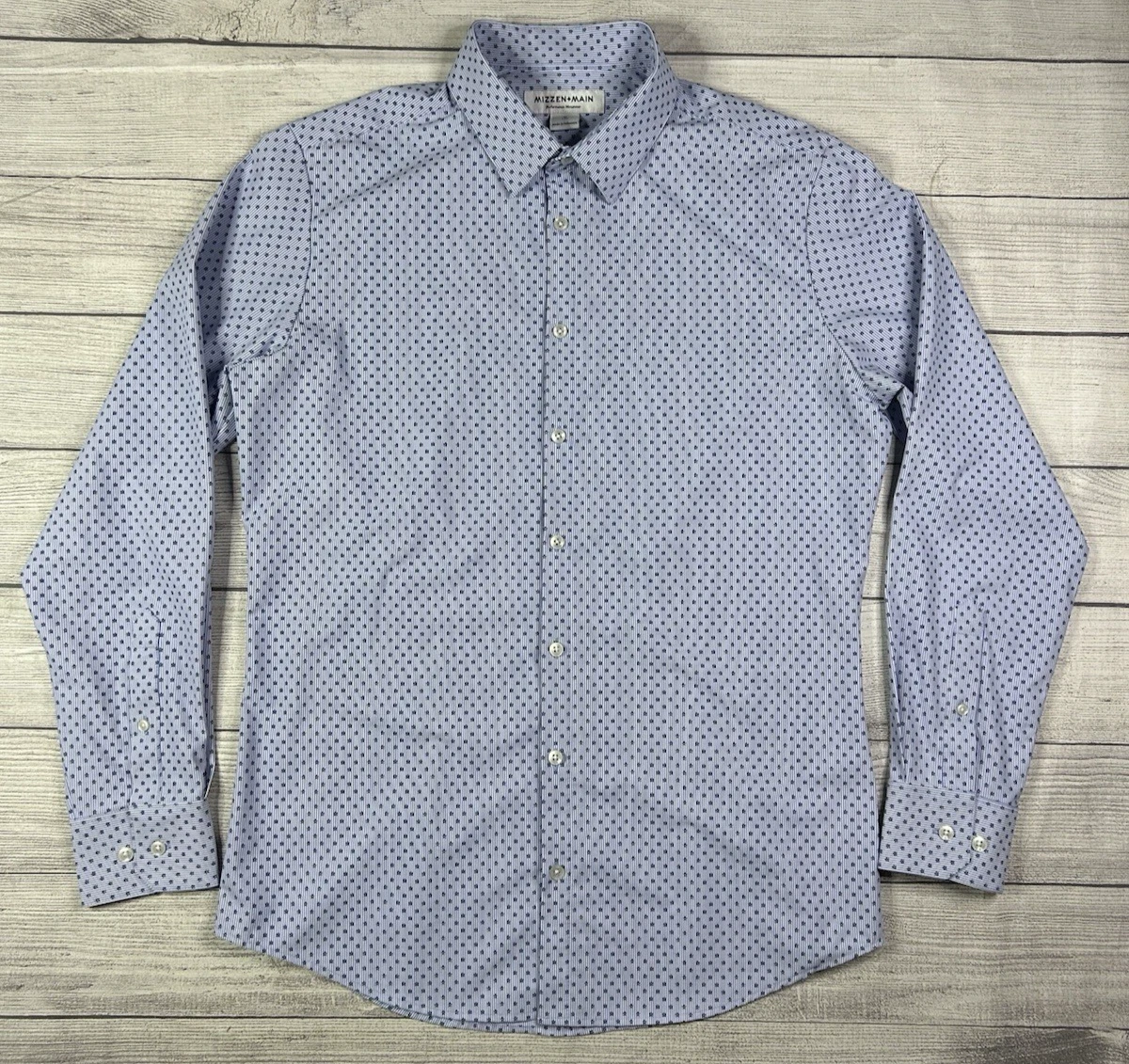Mizzen Main Shirt Mens Medium Blue Floral Geometric Performance Trim Fit