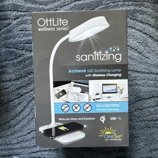 OttLite Achieve LED Sanitizing Desk Lamp with Wireless Charging, White, Modern