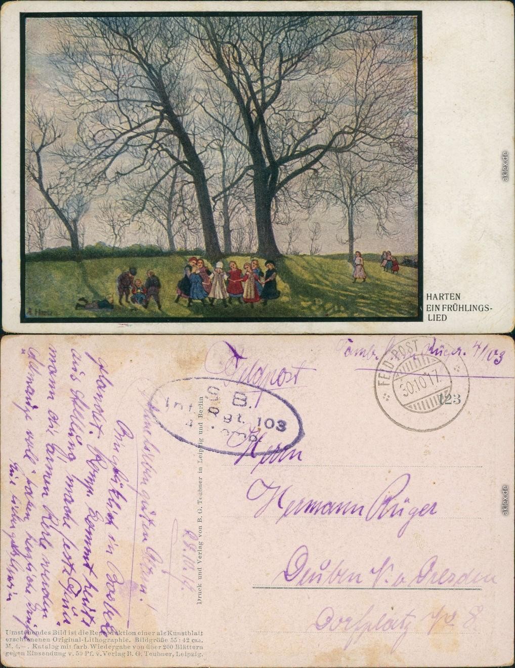 Harten: Ein Frühlingslied - Kinder tanzen im Reigen in der Natur 1917