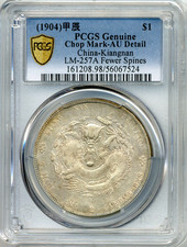 1904 China- Kiangnan Dollar, Fewer Spines, 7 Mace 2 Candareens - PCGS AU Detail