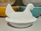 Vintage Indiana White Milk Glass Hen on Nest Covered Bowl