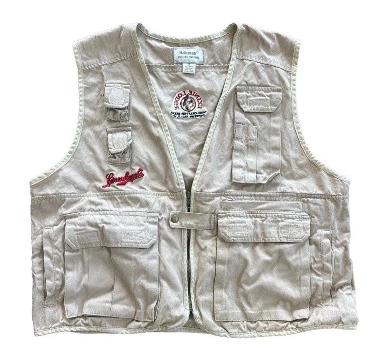 Vintage Leinenkugels Leinie Lodge Hunting Cargo Canvas Fishing Vest Mens Medium
