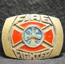WJ11130 VINTAGE 1981 FIRE FIGHTER FIRST RESPONDER JOB MENS BRASS BELT BUCKLE
