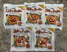 90s Vtg lot 5 Giant Stuff A Pumpkin Huge Decorated Leaf Bag Halloween 56" x 60" 