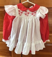 Vintage Toddler Dress Bryan 2T USA Made 2 Piece Red White Pinafore Embroidered