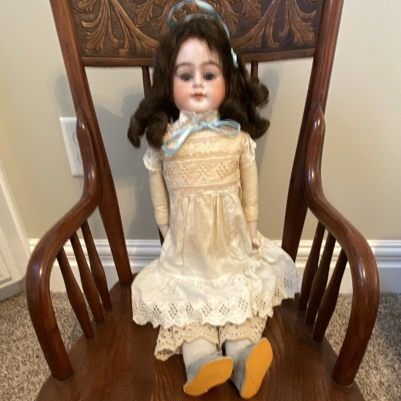 Girl Doll Brown Curly Hair White Lace Dress Outfit, Fabric, Removable Clothes