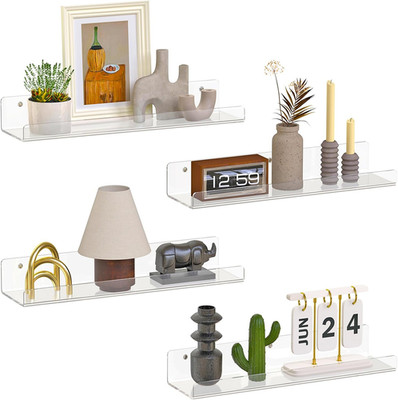 4 Pack Floating Shelves for Wall, 15'' Clear Book Shelf, Acrylic Floating Wall Sh