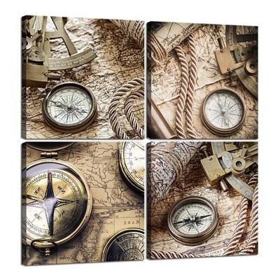 Wall HDQ Vintage Nautical Canvas Wall Art Retro Old Map Compass Rope Explorat...