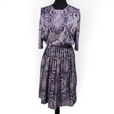 Vintage MCS Ltd New York Purple Paisley Floral Midi Dress 6P Made in USA 80s