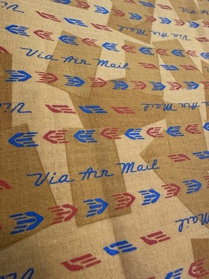 COTTON FABRIC Via Air Mail Karen Roti CLOTHWORKS BTY 44''W Postal Novelty Brown