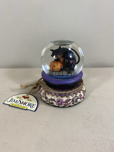 Jim Shore Halloween Snow Globe with Cat and Pumpkin