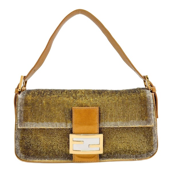 FENDI Baguette Gold & Silver Beads Shoulder Bag