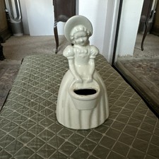 Vintage White Porcelain Girl With Basket Vase Made In USA From 1950’s