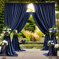 10 ft x 8 ft Wrinkle Free Navy Blue Backdrop Curtain for Parties,Polyester Ph...