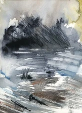 Original Watercolor Painting, Abstract landscape by Vasil Vasilev