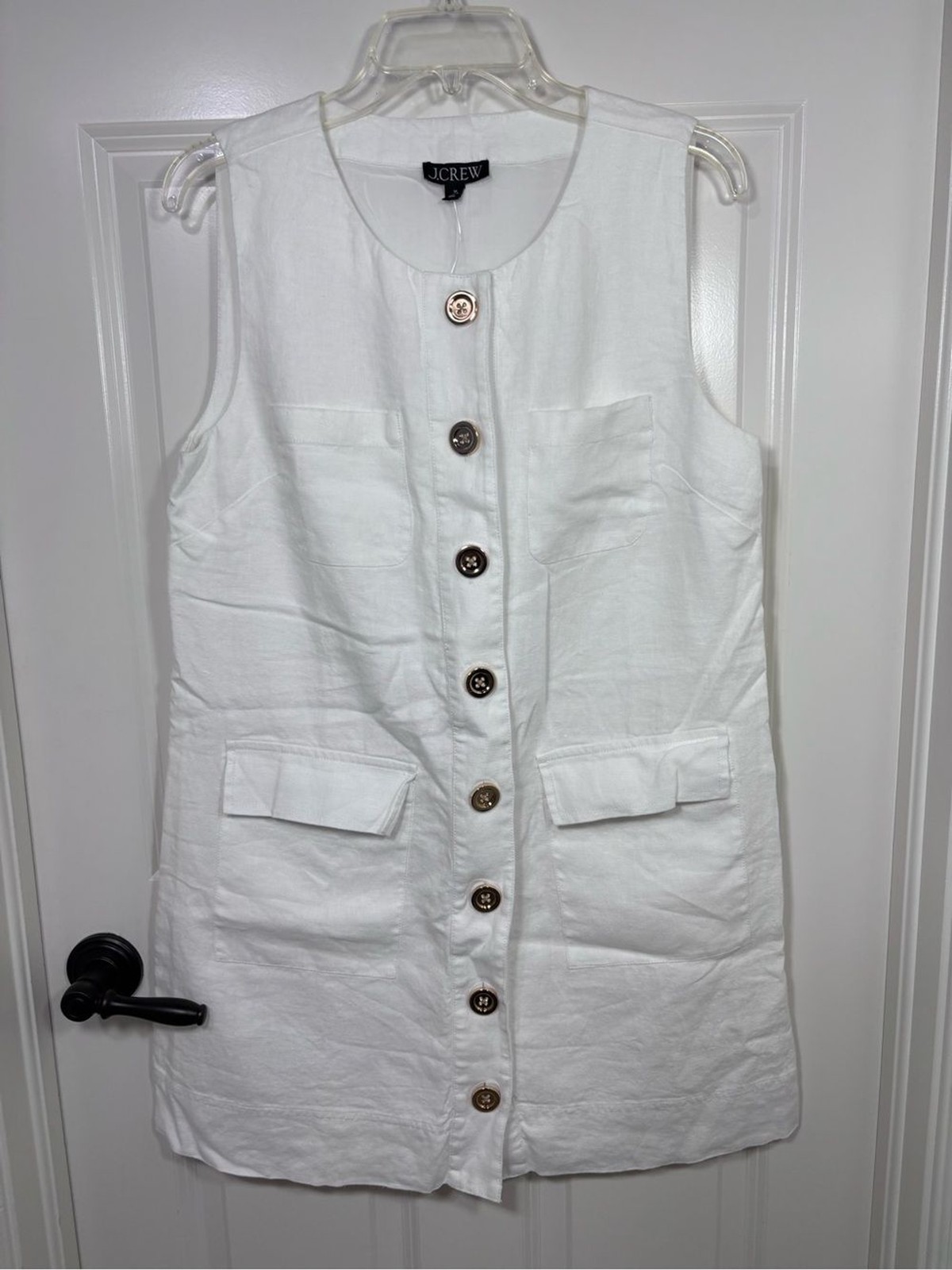 NWT J.Crew Sleeveless Linen Button-Front Shift Dress Women’s M White