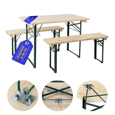 Ensemble Table et Banc Brasserie Pliant Salon Jardin en Bois Balcon Fabrique UE - Photo 1/4
