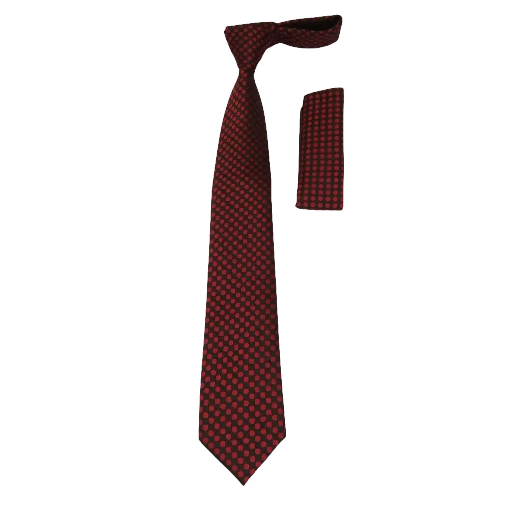 Mens Woven Tie Hankie Set JValintin Private Collection R33 Black Red Dots 6190₽